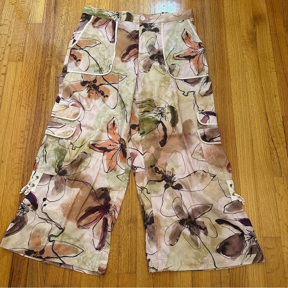 Anthropologie Floral Wide-Leg Silk-Feel Pants in Blush Multi
